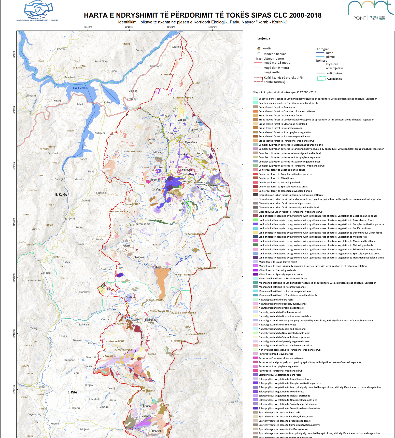 Map of the land use changes 2000 - 2008